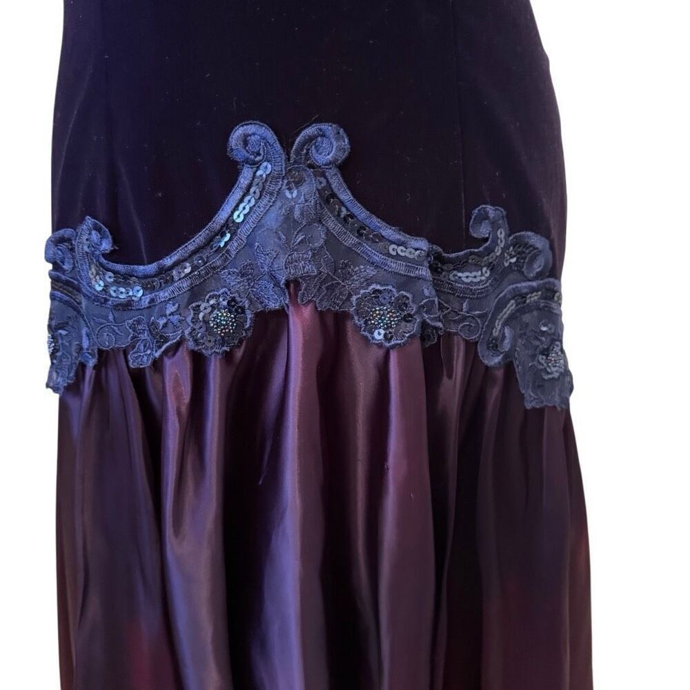 Vtg Niki Originals Purple Velvet and Satin Romantic Dropped Waist Dress Sz 6 - Picture 9 of 16